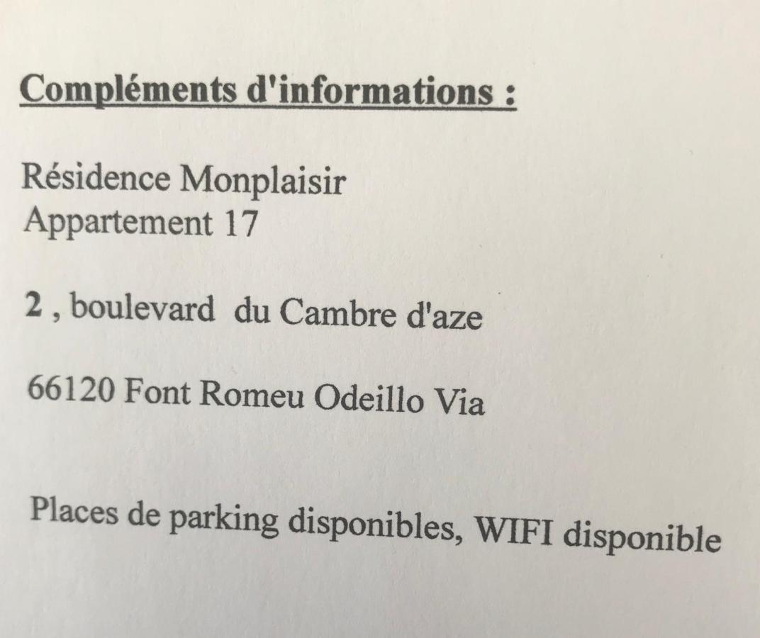 Apartament Monplaisir Font-Romeu-Odeillo-Via Zewnętrze zdjęcie